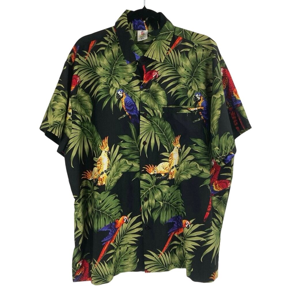 Rima Hawaiian Tropical Print Parrot Bird Shirt XL Men’s Resort Vacation Green